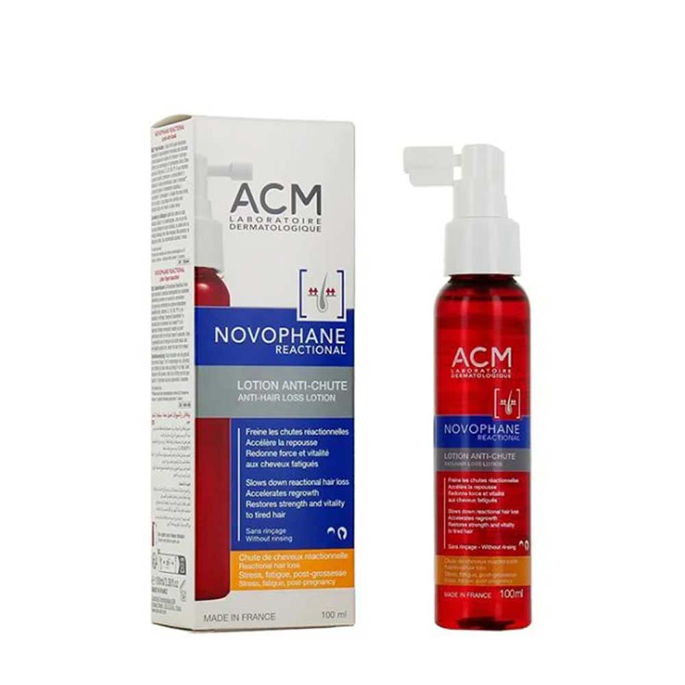 ACM Novophane Lotion, Anti Hair Loss Lotion 100 ml box and the pump bottle.